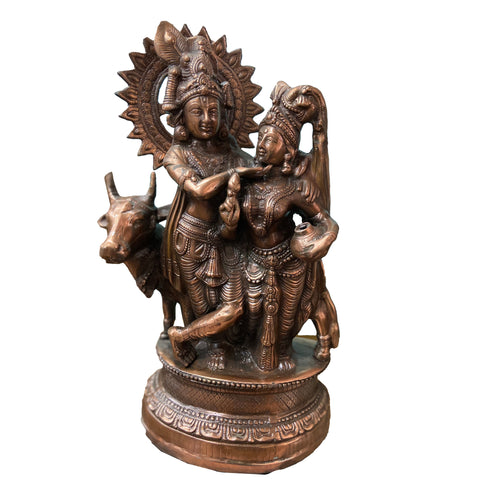 Bronze Krishna & Radha with cow Idol